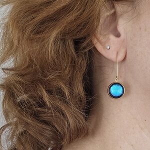 Lady Morgana Gold Plated Blue Iridescent Dichroic Glass Earrings